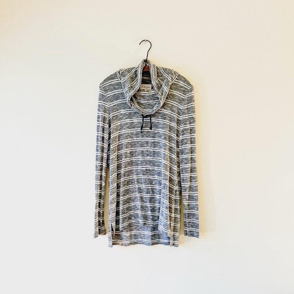 Cowl Neck Gray and White Striped Pullover Sweater Olive & Oak Size M